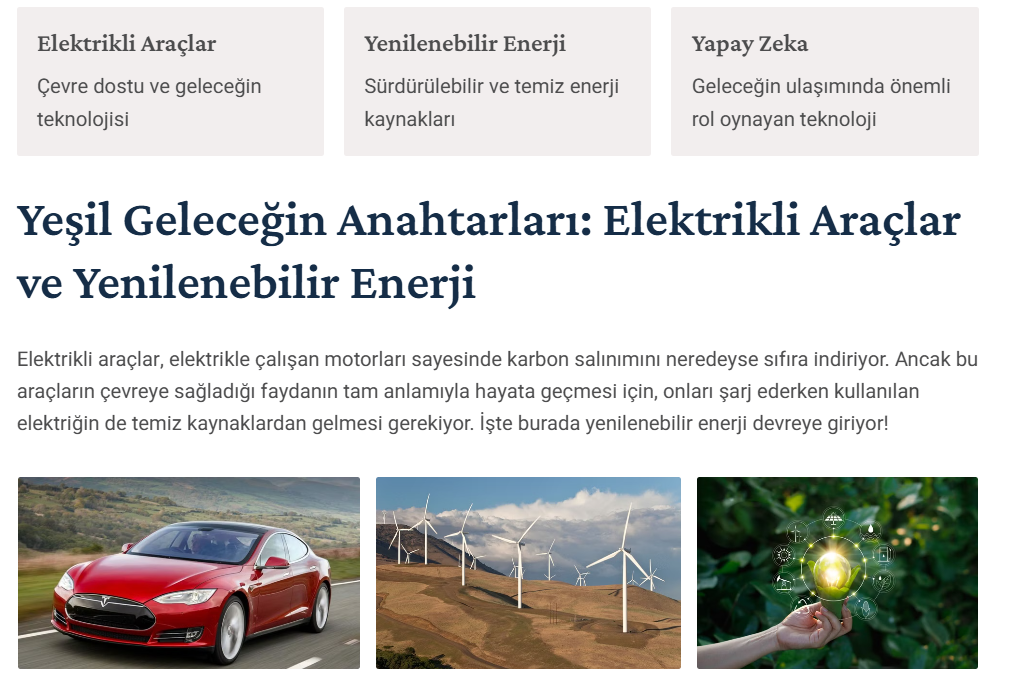 Yeşil Gelecek: Elektrikli Araçlar ve Yenilenebilir Enerji